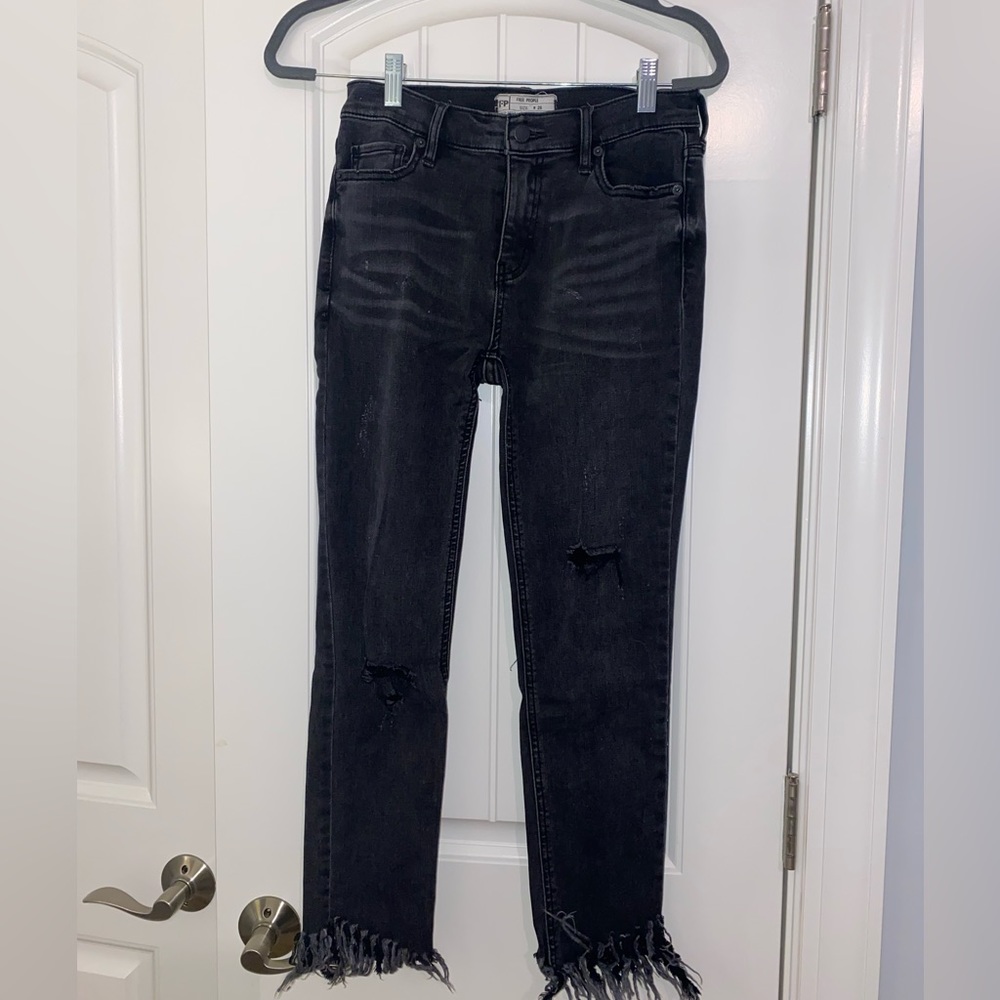Free people distressed and frayed black jeans size 26